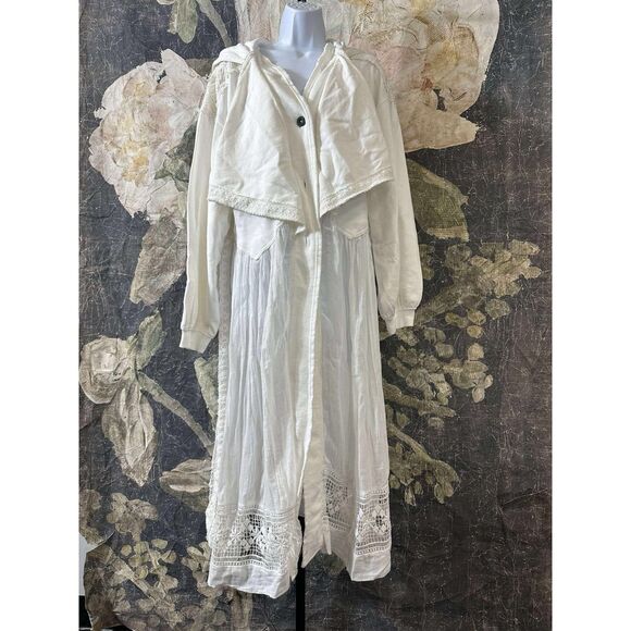 New Free People Float On Cardi Hooded Crochet Lace Sweatshirt Button Ivory S - Picture 5 of 13